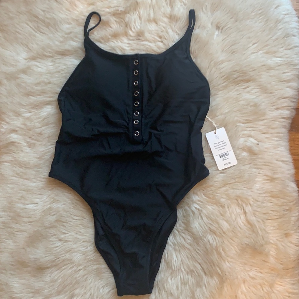 High leg one piece Henley swimsuit
